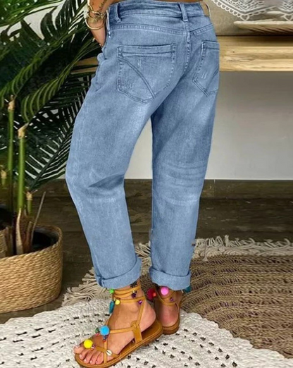 Dravelle - Pantalones desgastados para mujer con recortes