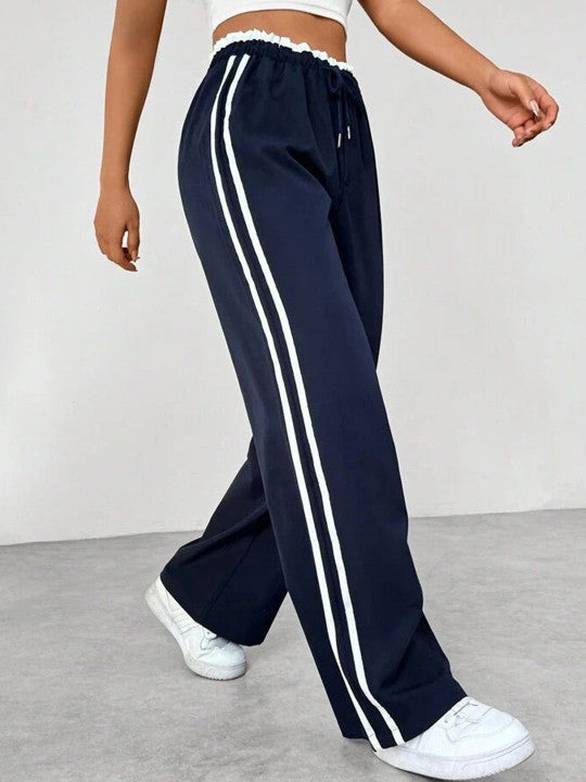 Seralyn - Pantalones de cintura elástica para mujer con raya lateral