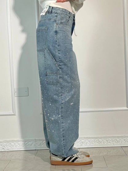 Eliran - Pantaloni a gamba larga con dettagli in strass e tasca con patta