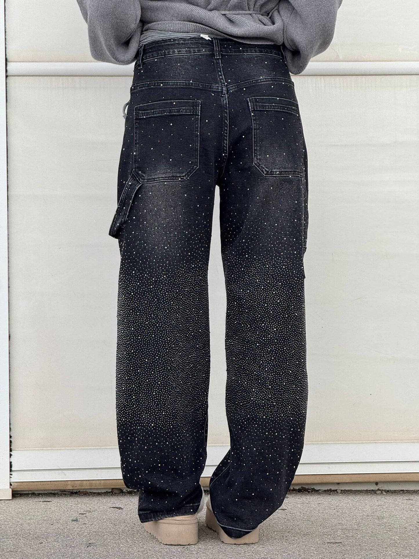 Eliran - Pantaloni a gamba larga con dettagli in strass e tasca con patta