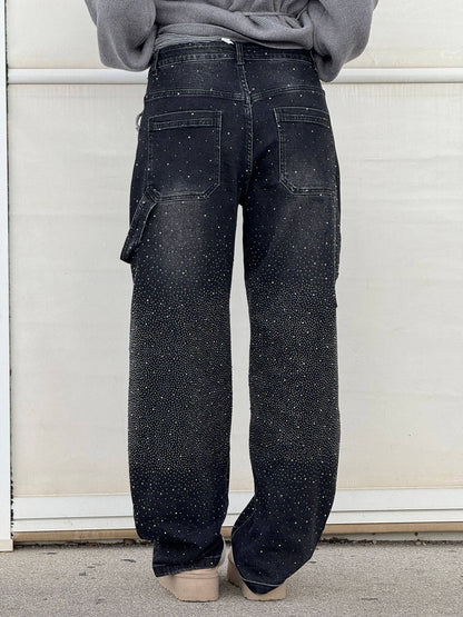 Eliran - Pantaloni a gamba larga con dettagli in strass e tasca con patta