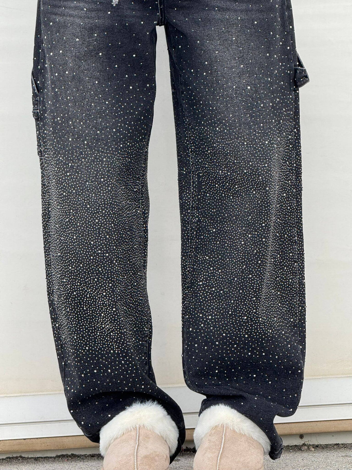 Eliran - Pantaloni a gamba larga con dettagli in strass e tasca con patta