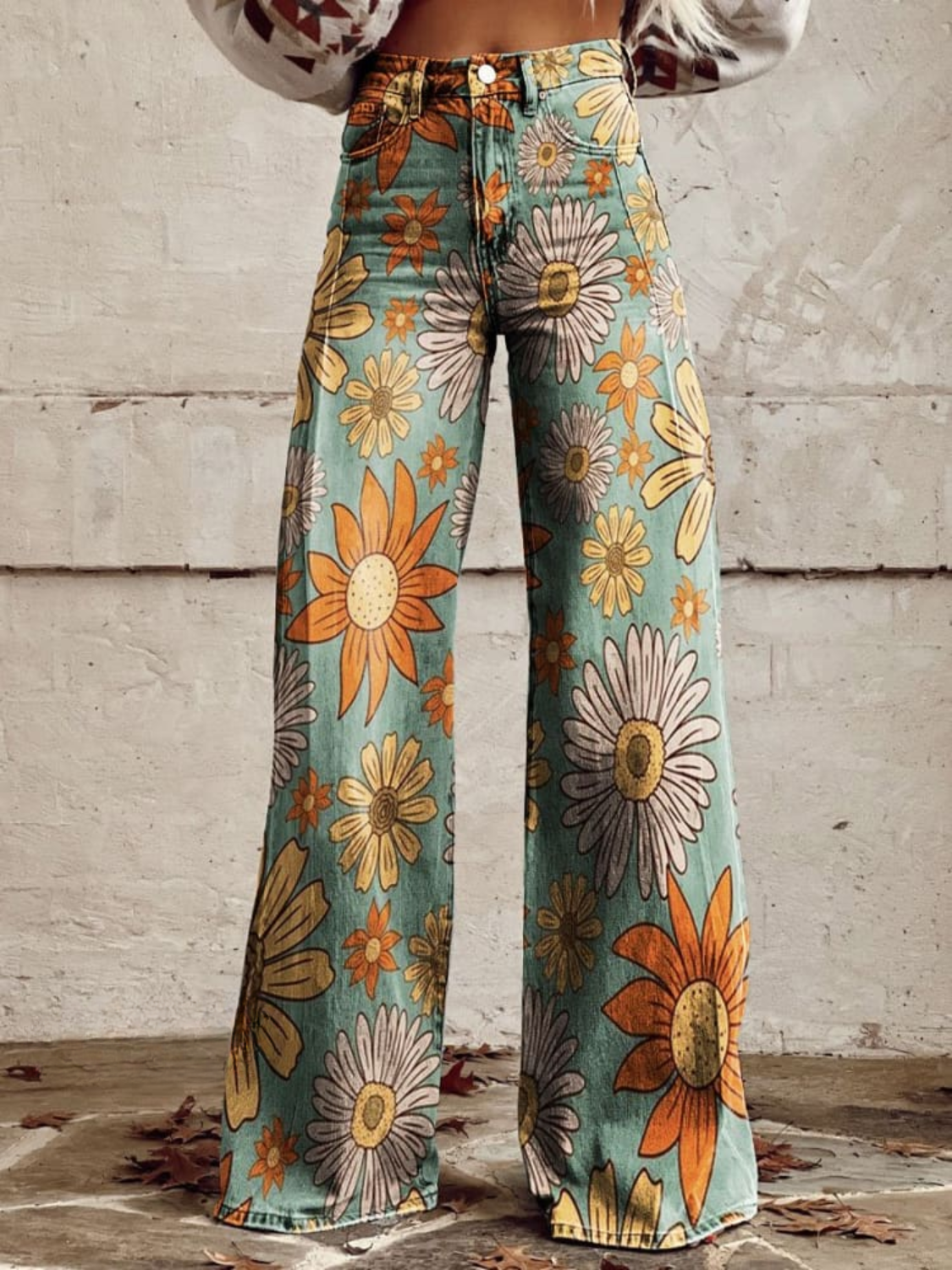 Florielle - Pantalones de Pierna Ancha con Estampado Floral