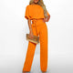 Avelline - Womens Ruched Sleeve Jumpsuit With Tie Belt