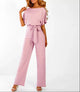 Avelline - Womens Ruched Sleeve Jumpsuit With Tie Belt
