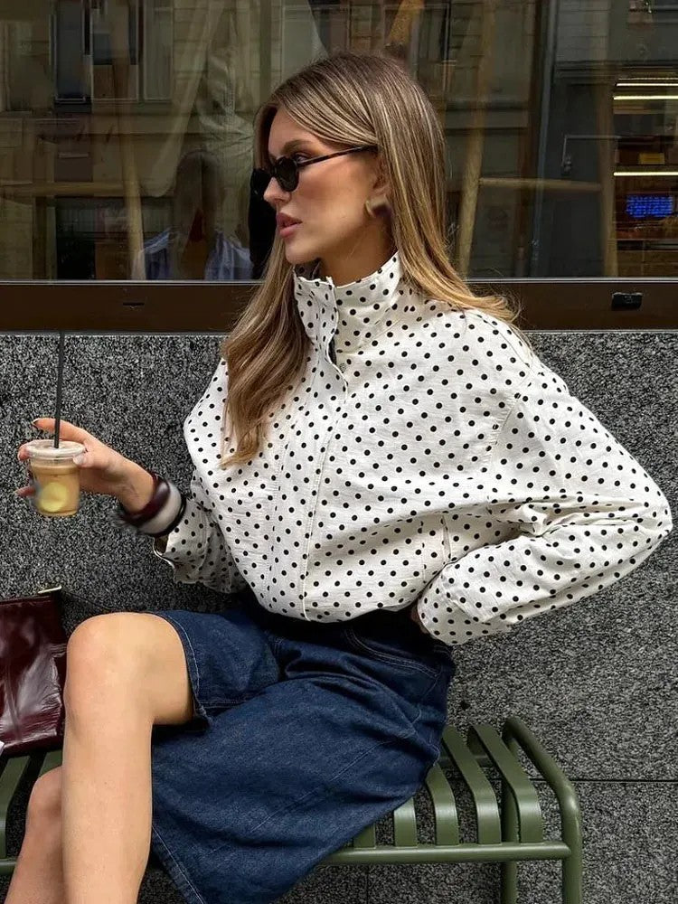 Melissa - Giacca corta a pois con collo alla coreana