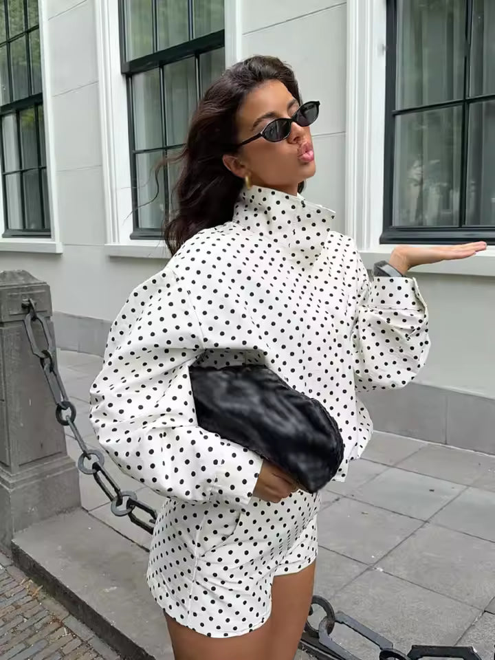 Melissa - Giacca corta a pois con collo alla coreana