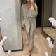 Zafira - Womens Sequin Long Sleeve V Neck Jumpsuit