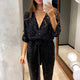 Zafira - Womens Sequin Long Sleeve V Neck Jumpsuit