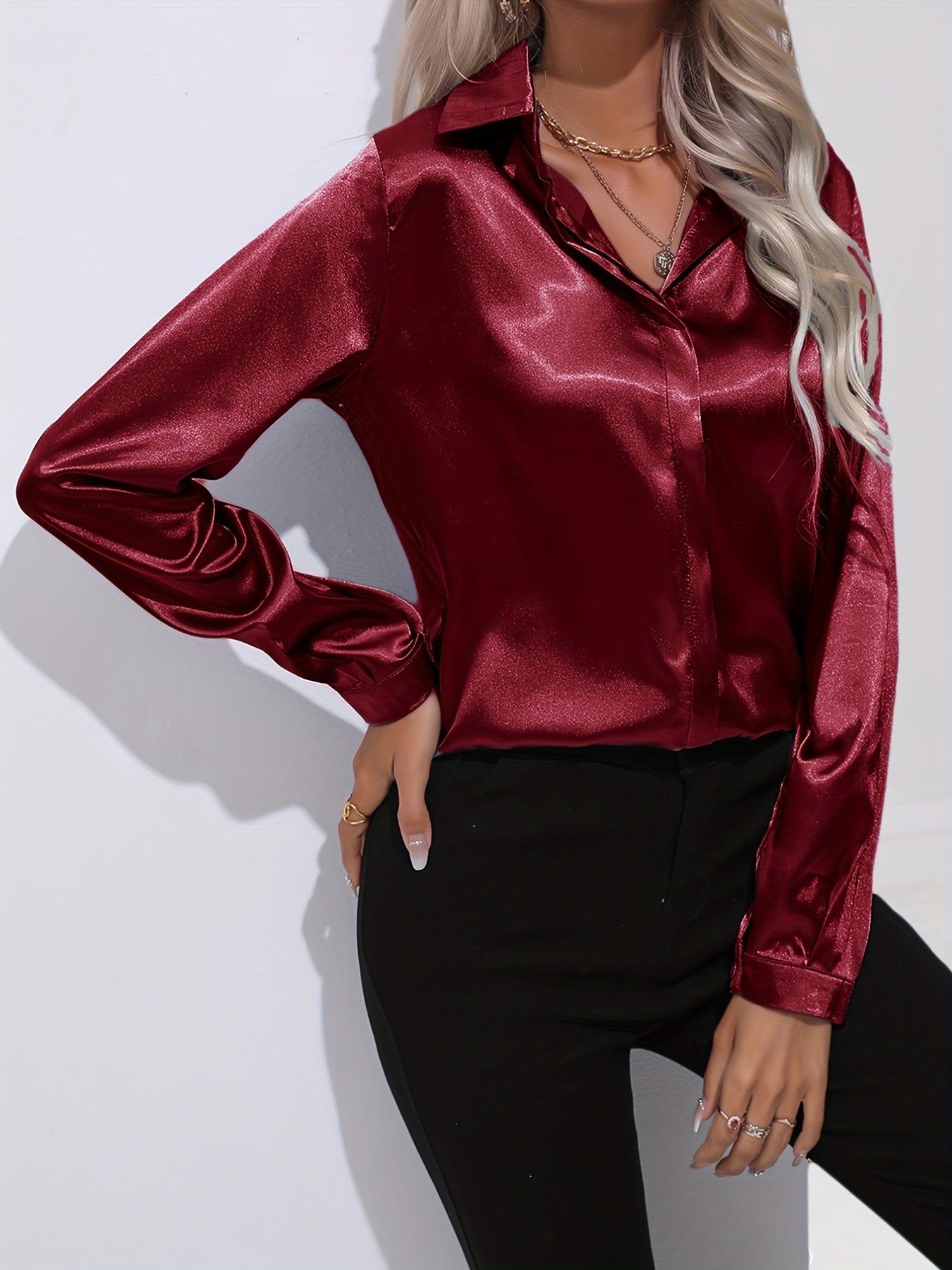 Larisa - Womens Long Sleeve Shirt With Kent Collar
