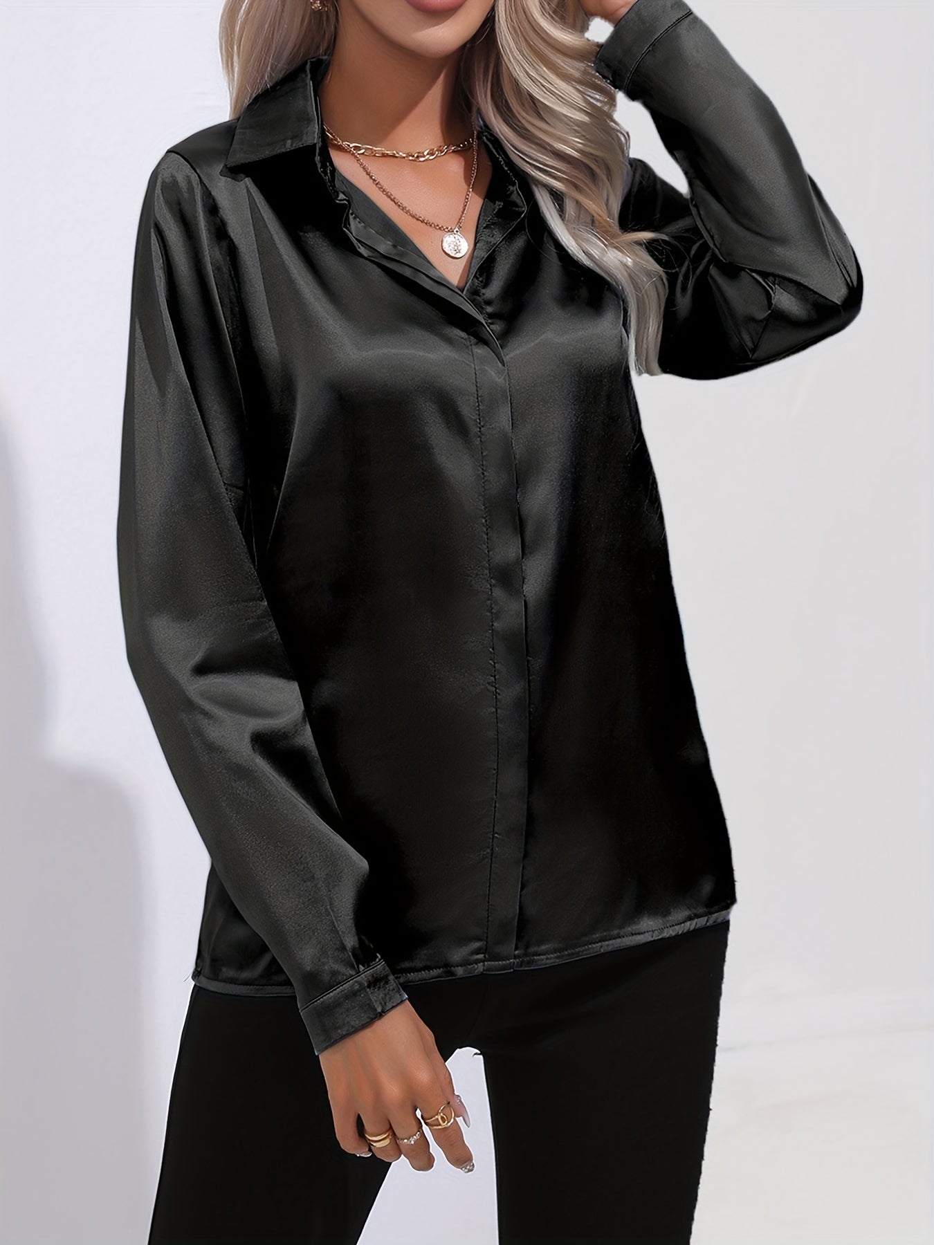 Larisa - Womens Long Sleeve Shirt With Kent Collar