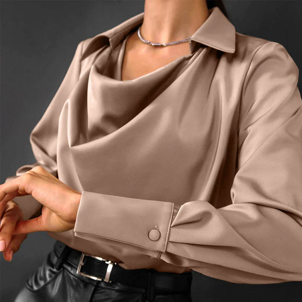 Beah - Chemise femme à manches longues avec col et devant drapé
