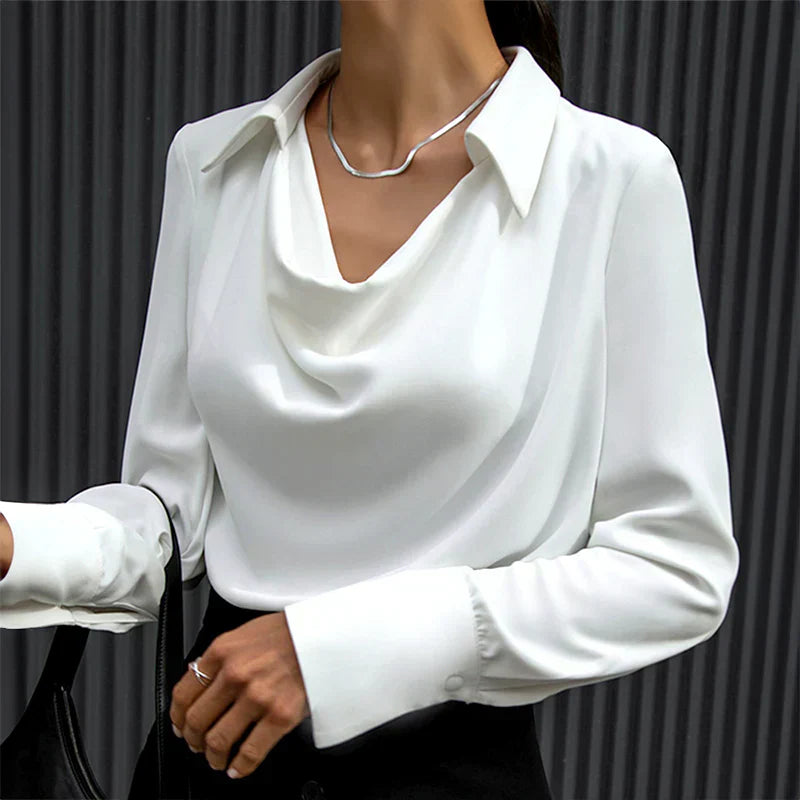 Beah - Chemise femme à manches longues avec col et devant drapé