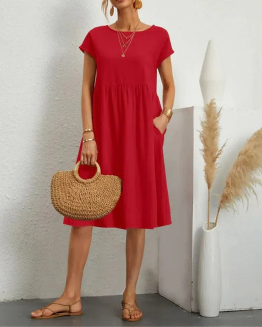 Alessira - Womens Elegant Short Sleeve Midi Summer Dress