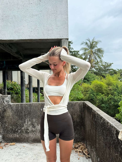 Ellira - Blusa cruzada de mujer con escote en V y lazo en la cintura