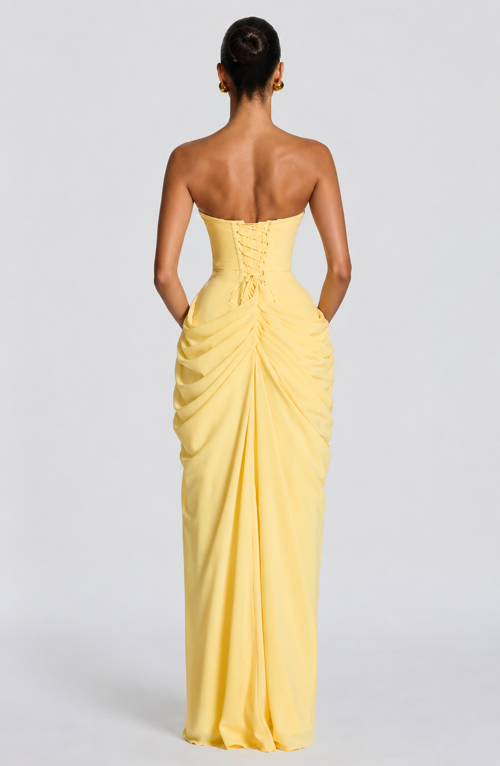 Women Strapless Corset Maxi Dress Formal Gown High Slit - Image 4