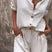 Women Two Piece Button Down Shirt Shorts Set Summer - Image 2