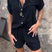 Women Two Piece Button Down Shirt Shorts Set Summer - Image 5