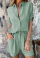 Women Two Piece Button Down Shirt Shorts Set Summer - Image 7
