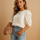 Women's Floral Puff Sleeve Blouse Round Neck - Image 2