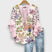 Women's Floral Print V-Neck Ruffle Sleeve Blouse Oversized - Image 10