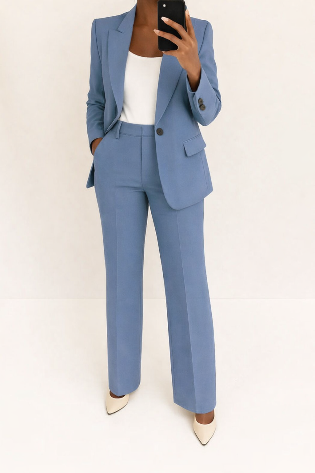 Women 2 Piece Blazer Wide Leg Pantsuit Tailored Suit Set - Image 2