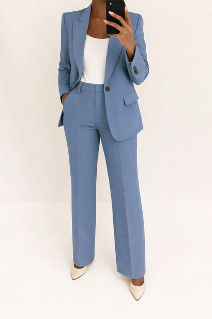 Women 2 Piece Blazer Wide Leg Pantsuit Tailored Suit Set - Image 2