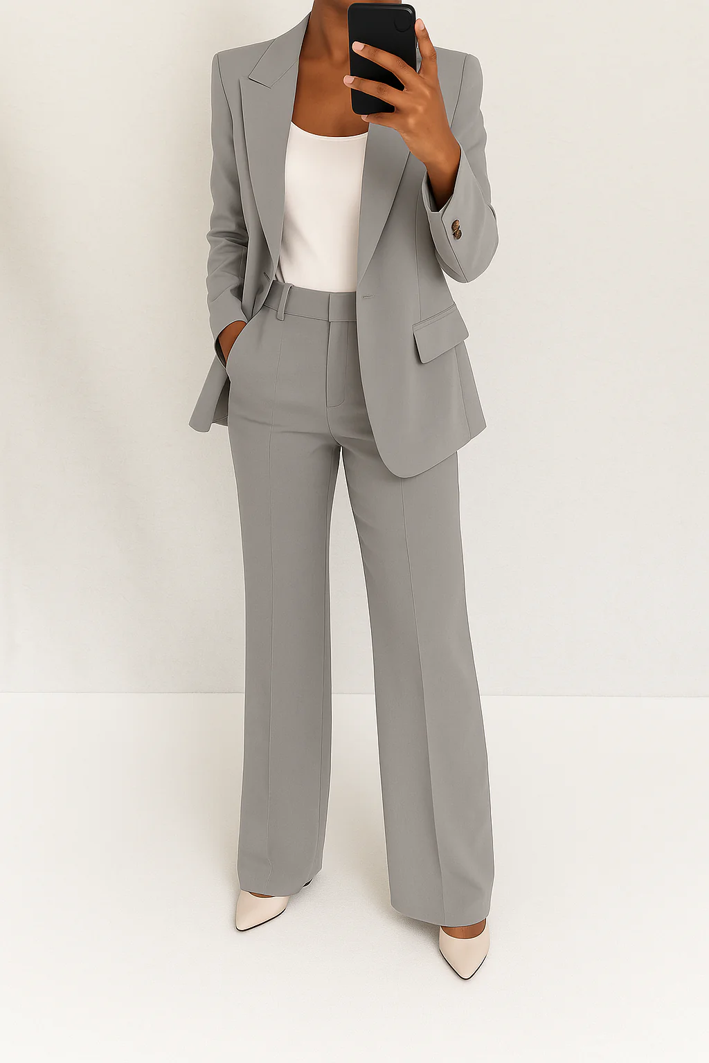 Women 2 Piece Blazer Wide Leg Pantsuit Tailored Suit Set - Image 3