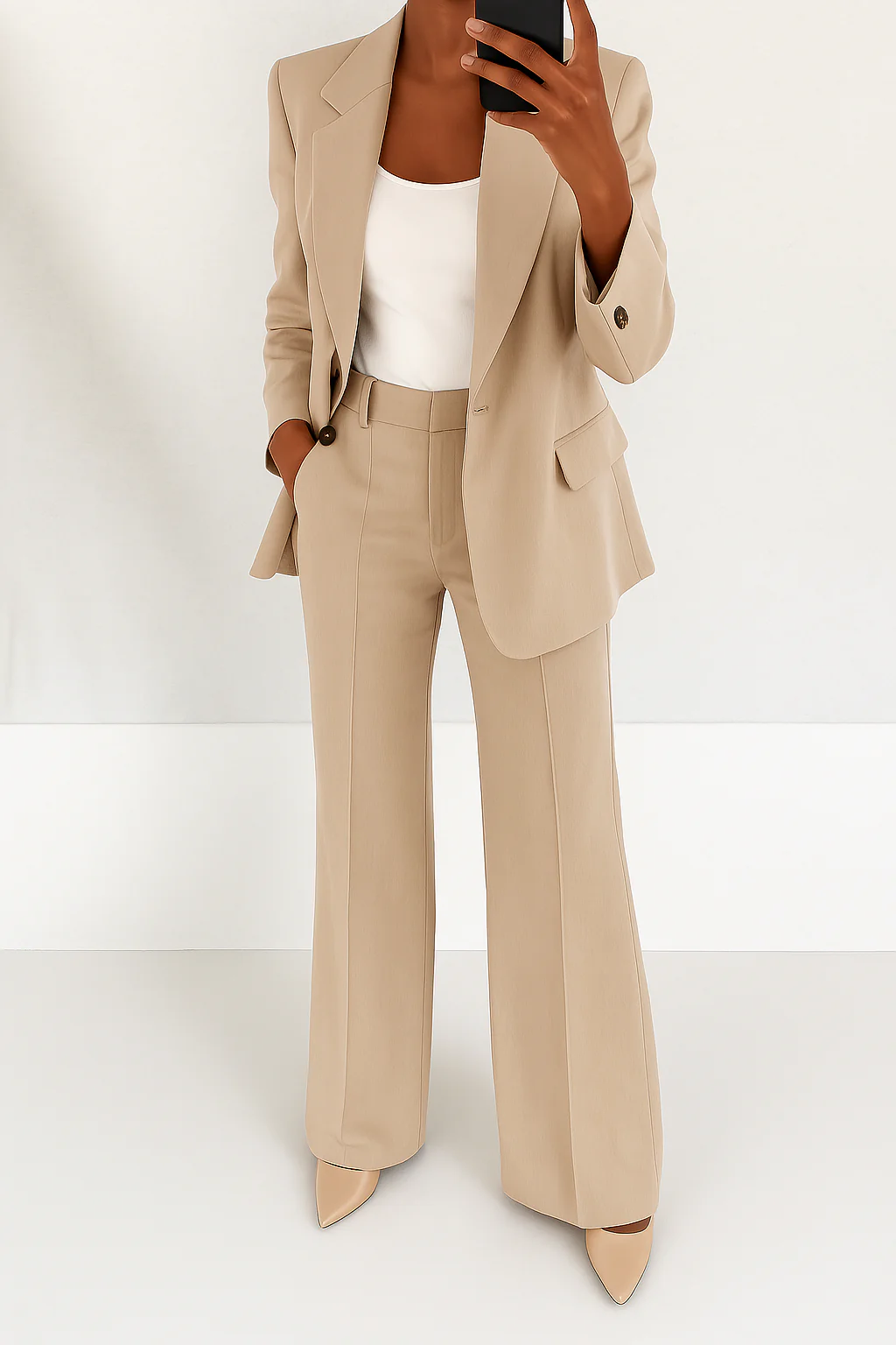 Women 2 Piece Blazer Wide Leg Pantsuit Tailored Suit Set - Image 4