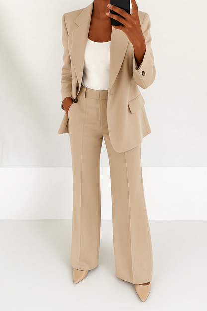 Women 2 Piece Blazer Wide Leg Pantsuit Tailored Suit Set - Image 4