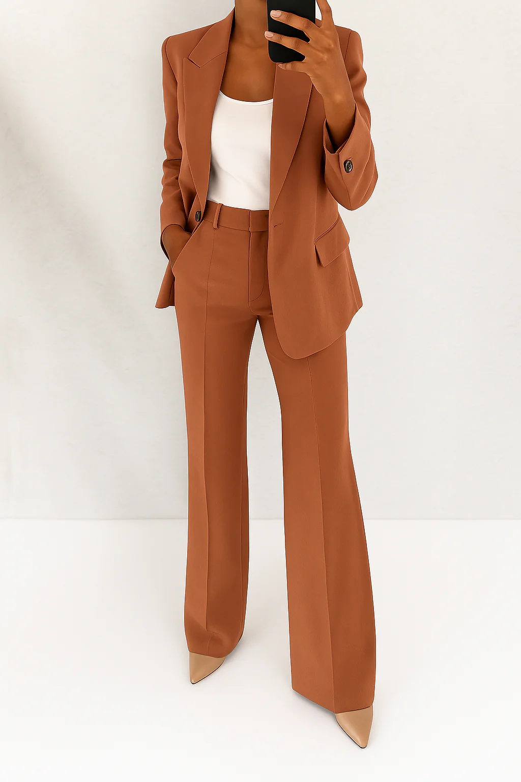 Women 2 Piece Blazer Wide Leg Pantsuit Tailored Suit Set - Image 5
