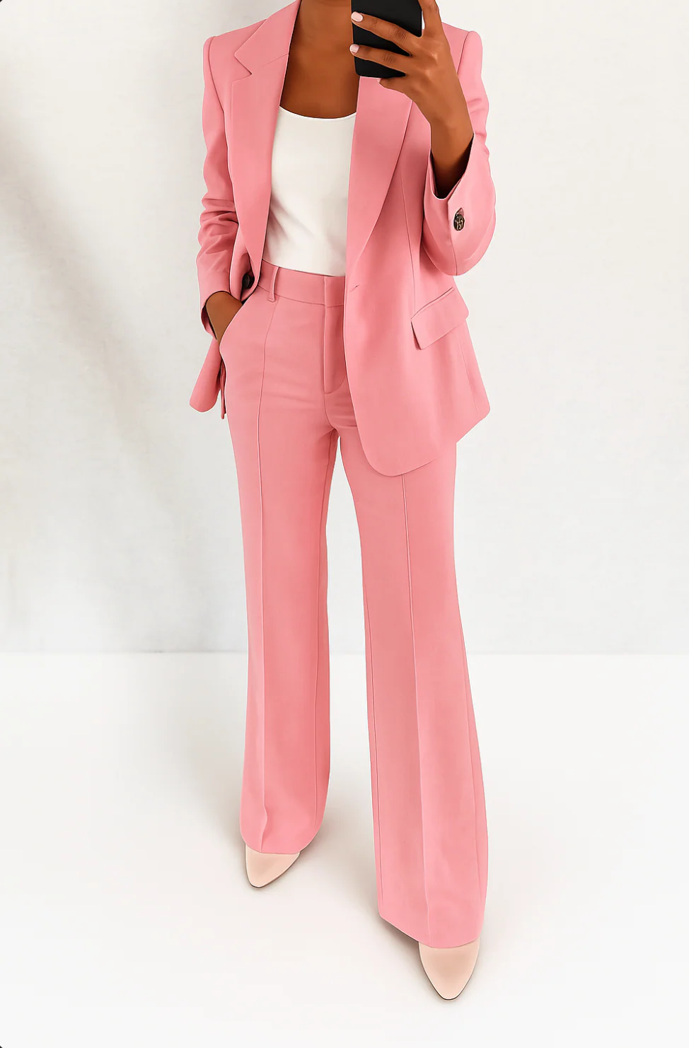 Women 2 Piece Blazer Wide Leg Pantsuit Tailored Suit Set - Image 6