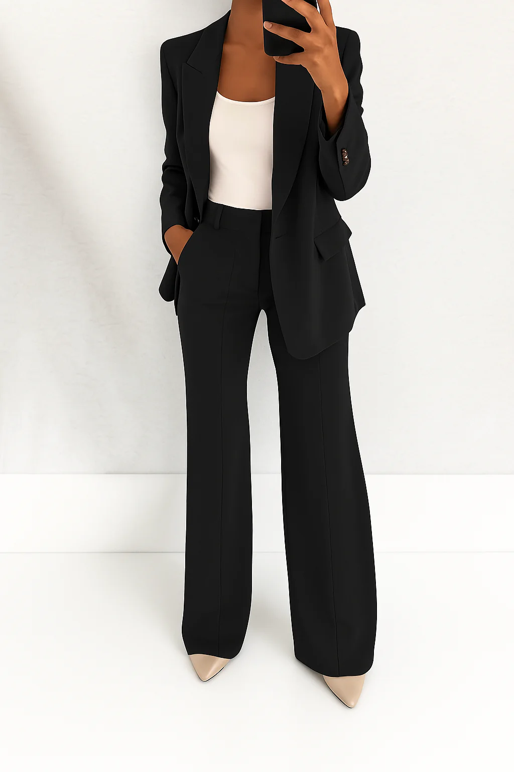 Women 2 Piece Blazer Wide Leg Pantsuit Tailored Suit Set - Image 7