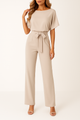 Lillia - Short Sleeve Jumpsuit With Tie Waist Straight Leg
