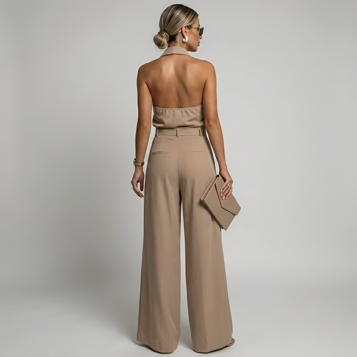 Women Halter Neck Wide Leg Formal Jumpsuit - Image 4