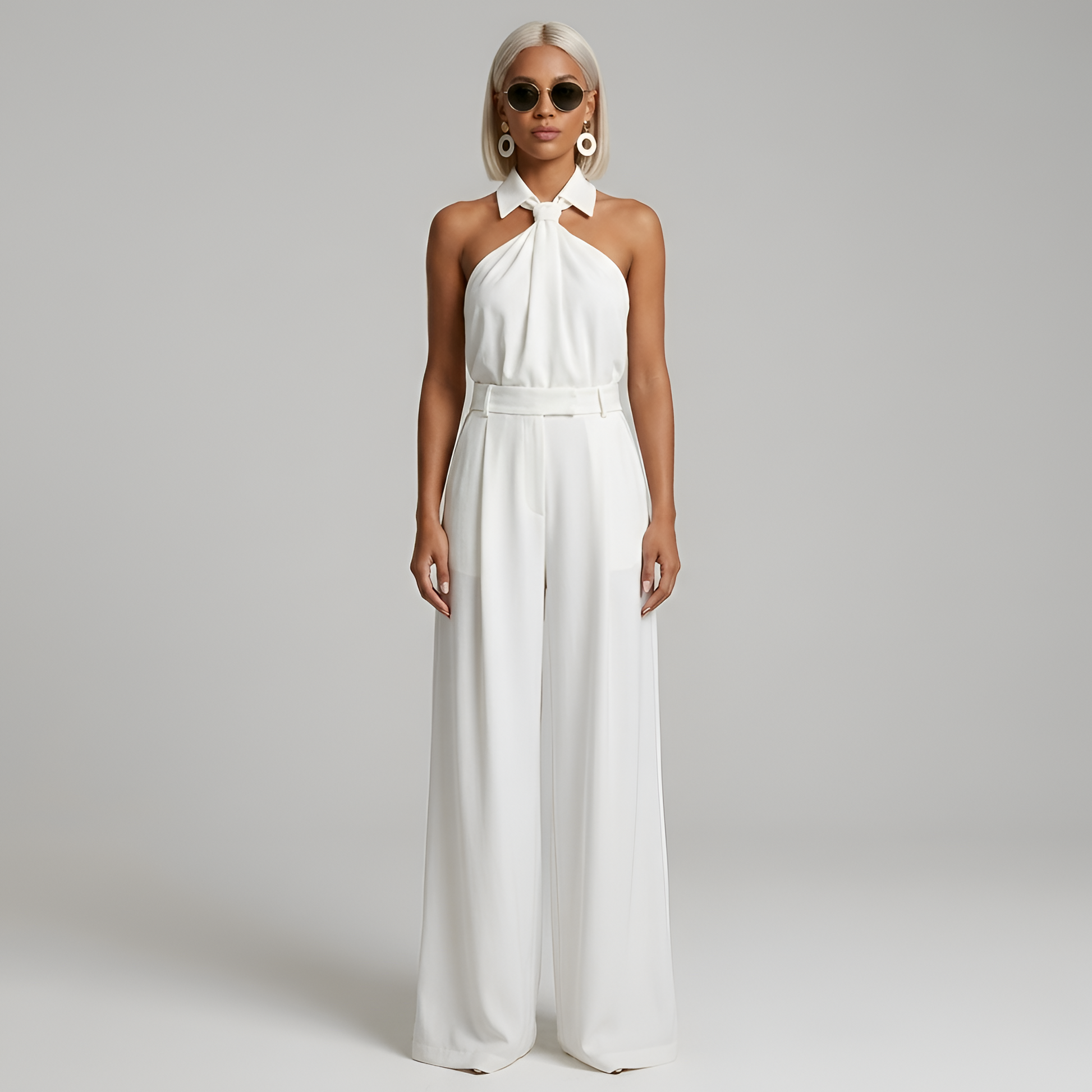Women Halter Neck Wide Leg Formal Jumpsuit - Image 5