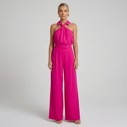 Women Halter Neck Wide Leg Formal Jumpsuit - Image 6
