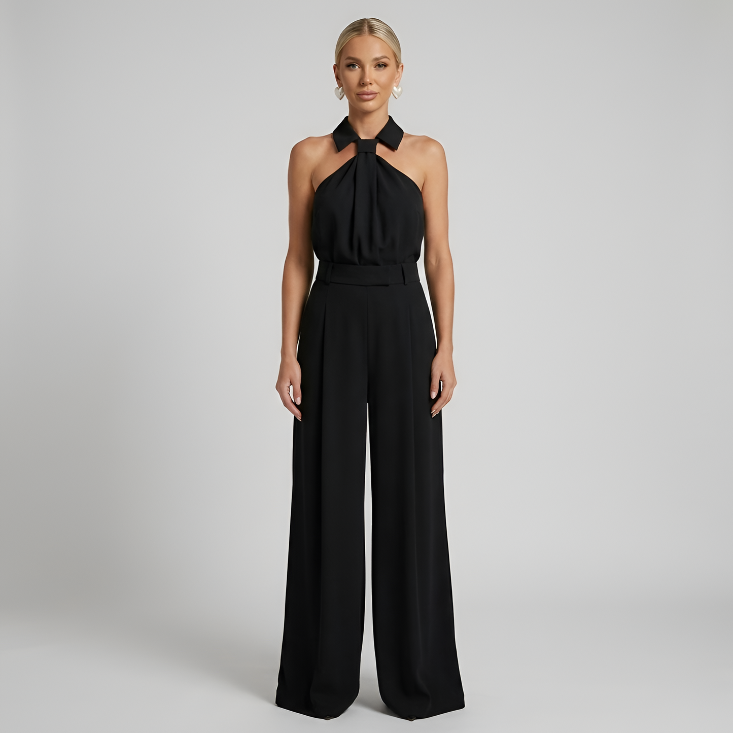 Women Halter Neck Wide Leg Formal Jumpsuit - Image 7