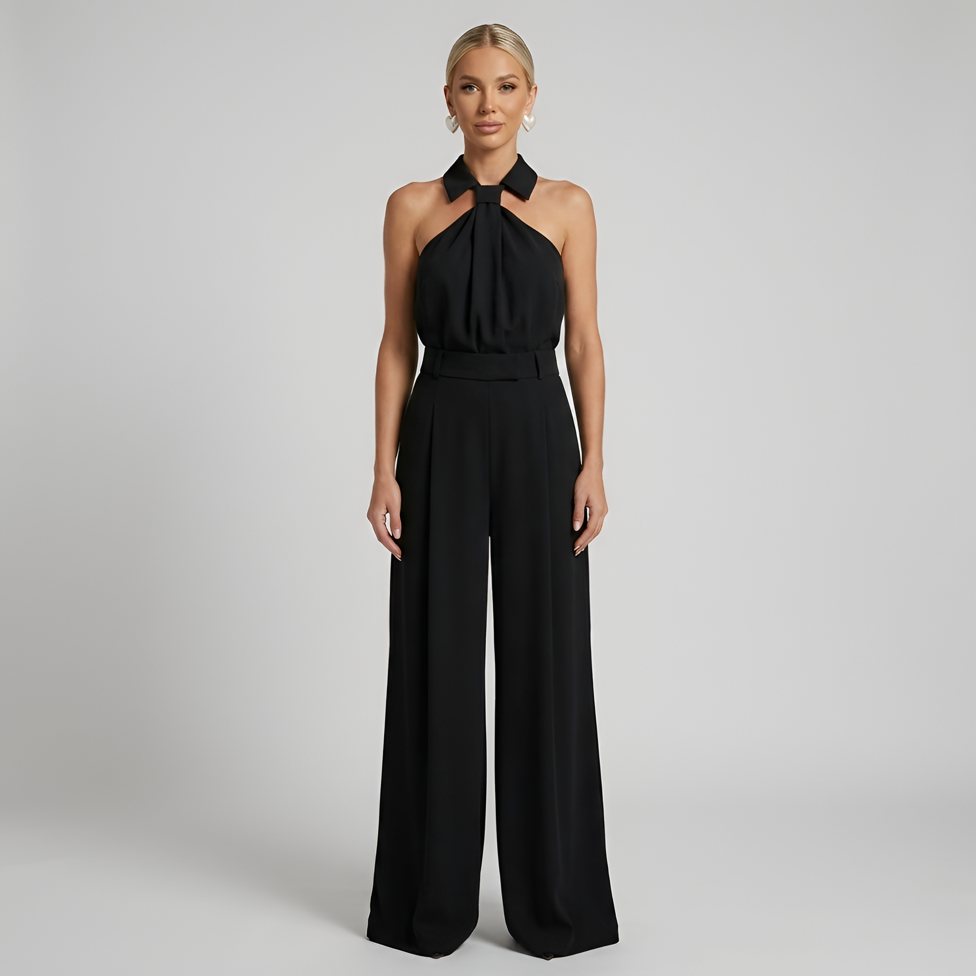 Women Halter Neck Wide Leg Formal Jumpsuit - Image 7