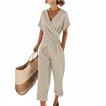 Women's Wrap V-Neck Cropped Jumpsuit