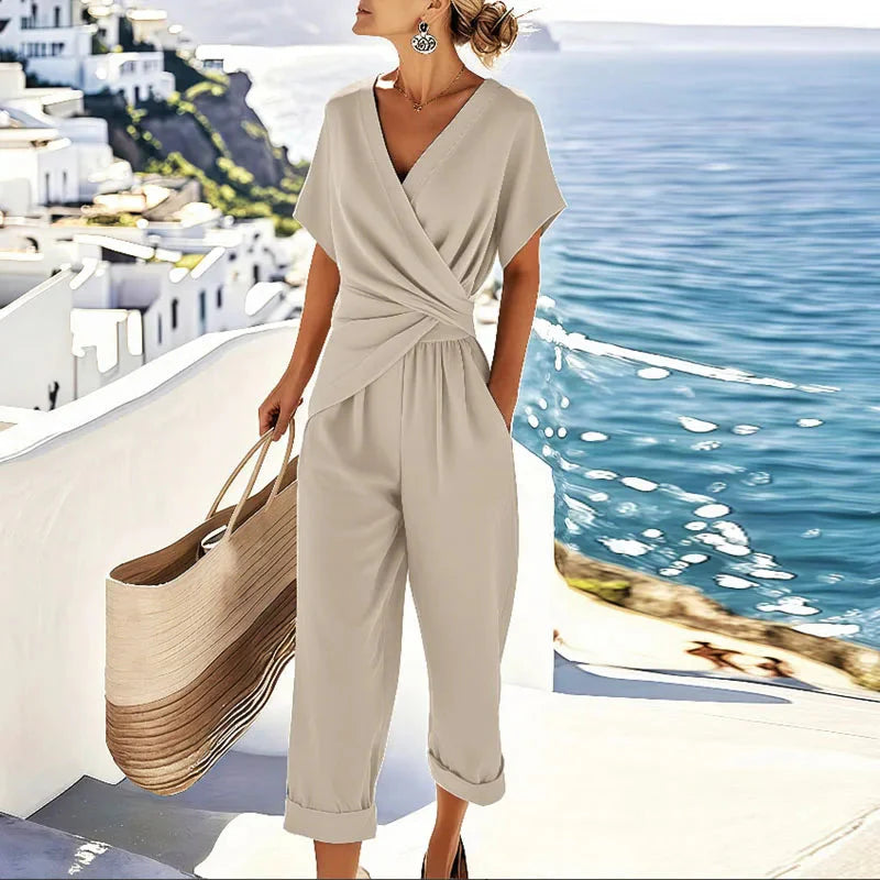 Women's Wrap V-Neck Cropped Jumpsuit - Image 2
