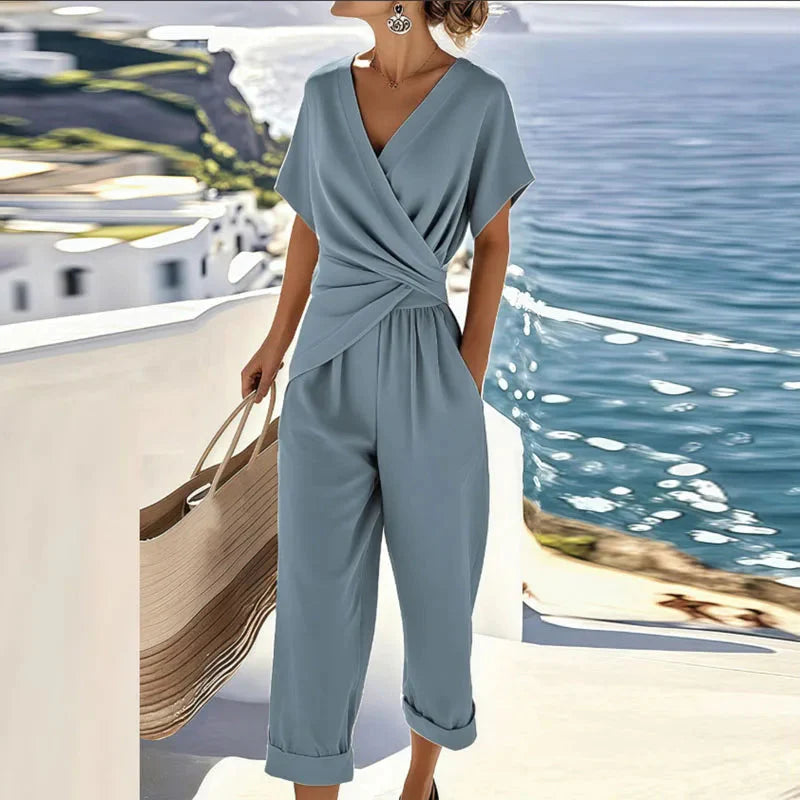 Women's Wrap V-Neck Cropped Jumpsuit - Image 3