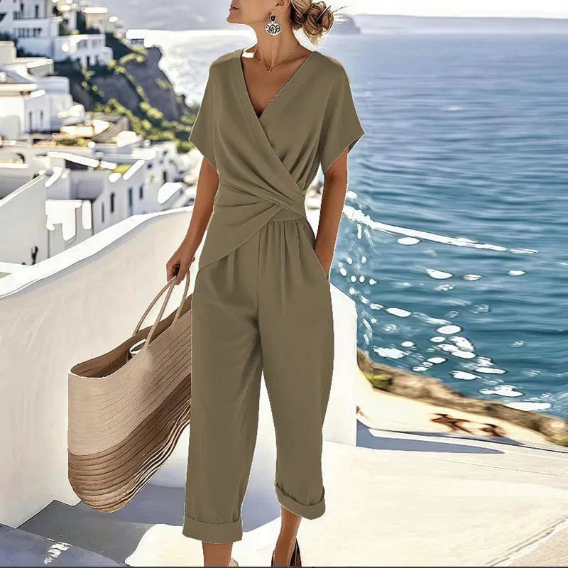 Women's Wrap V-Neck Cropped Jumpsuit - Image 4