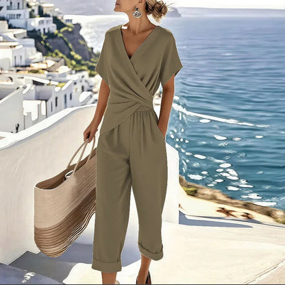 Women's Wrap V-Neck Cropped Jumpsuit - Image 4