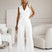 Women Sleeveless V-Neck Wide Leg Jumpsuit Tie Waist - Image 2