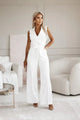 Women Sleeveless V-Neck Wide Leg Jumpsuit Tie Waist - Image 2