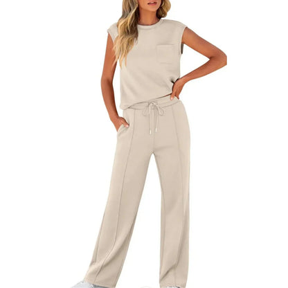 Women Two Piece Loungewear Set Sleeveless Wide Leg Pants - Image 9