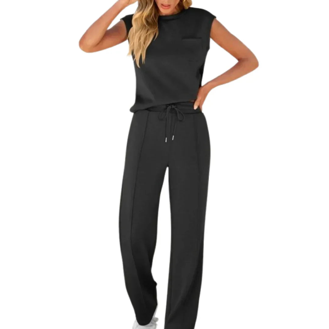 Women Two Piece Loungewear Set Sleeveless Wide Leg Pants