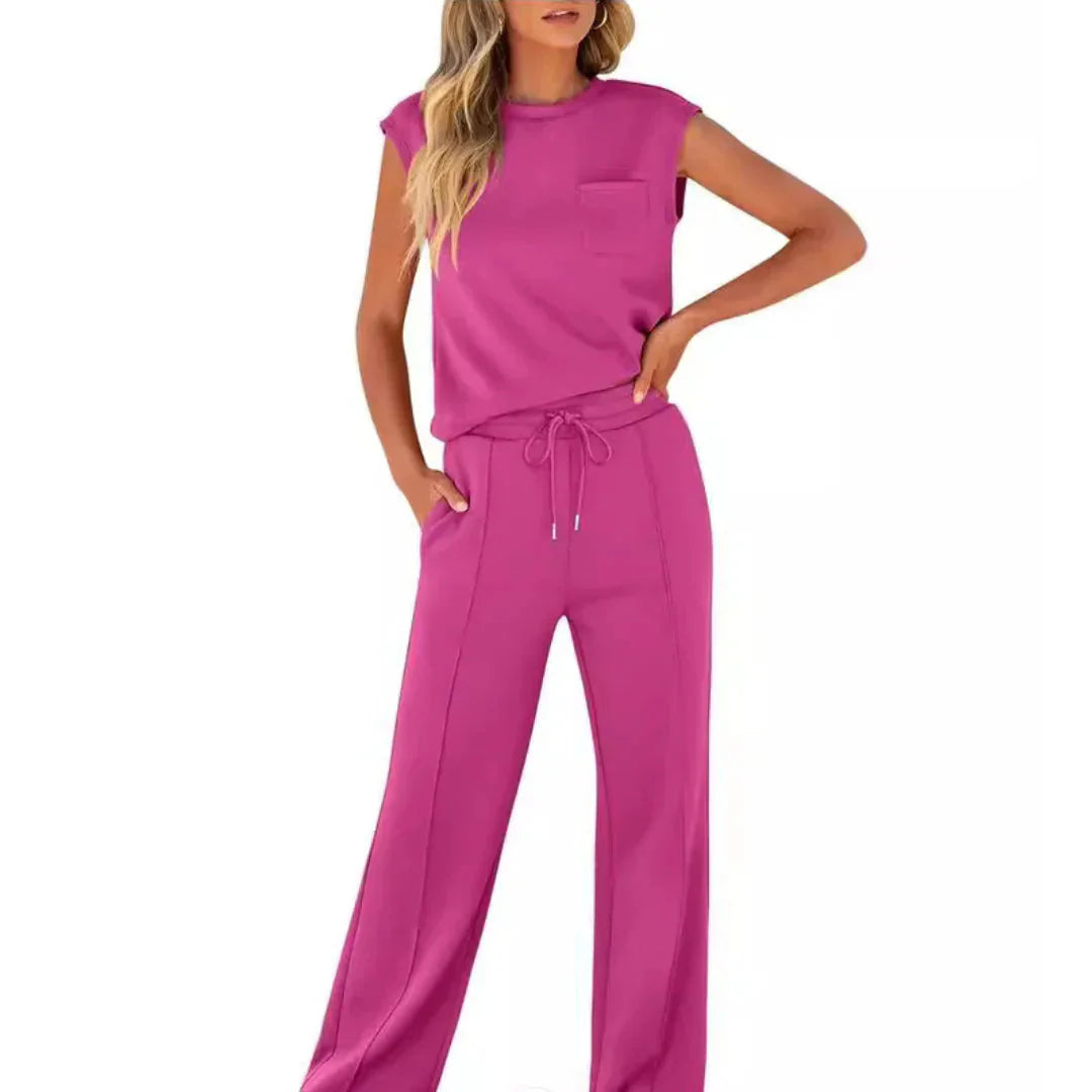Women Two Piece Loungewear Set Sleeveless Wide Leg Pants - Image 3