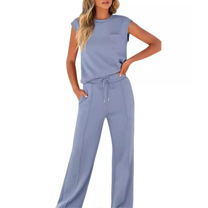 Women Two Piece Loungewear Set Sleeveless Wide Leg Pants - Image 4